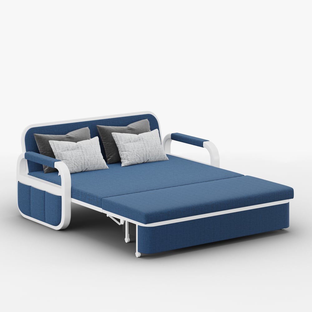 Canapé-lit 2 places en lin avec coffre - bleu image de fenêtre