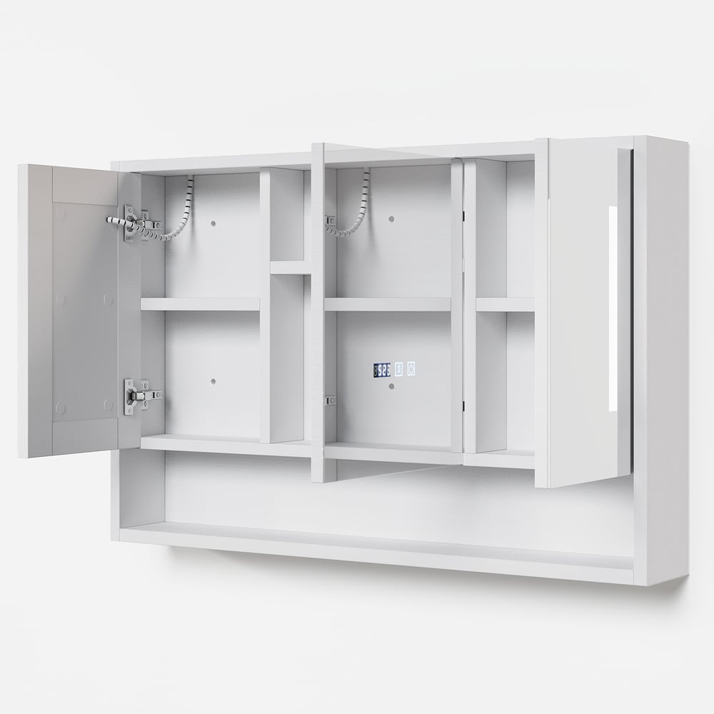 39" White LED Medicine Cabinet with Adjustable Lighting, Demister & Digital Clock window image