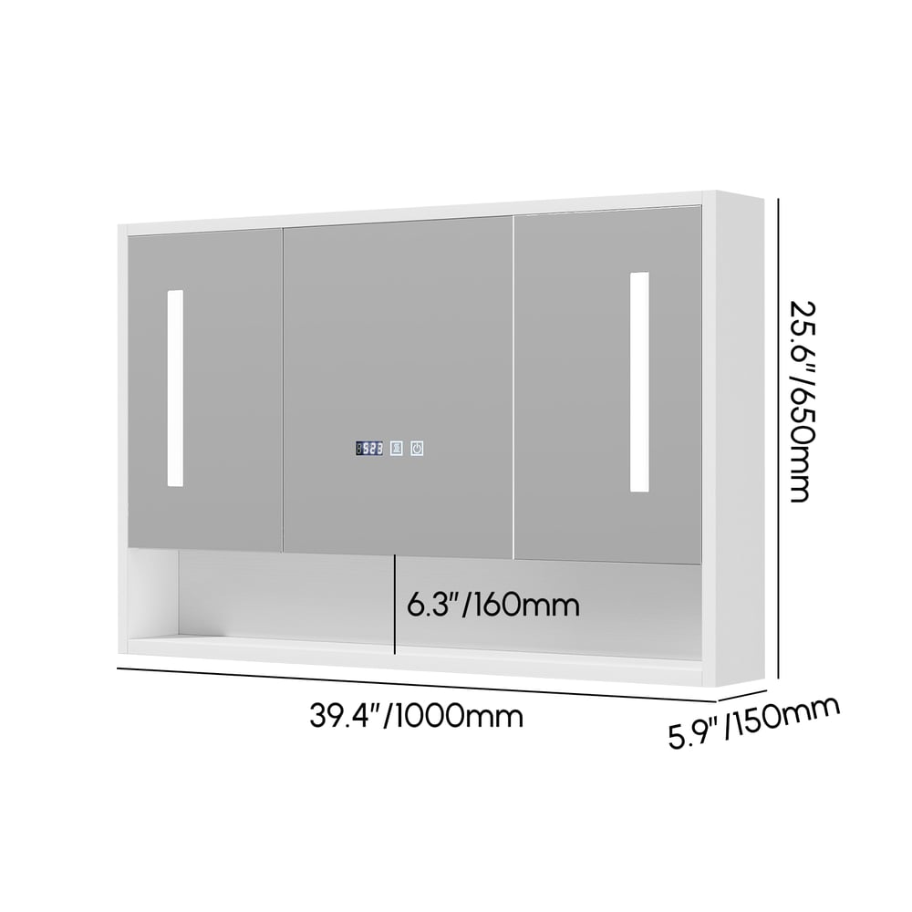 39" White LED Medicine Cabinet with Adjustable Lighting, Demister & Digital Clock weights dimensions image