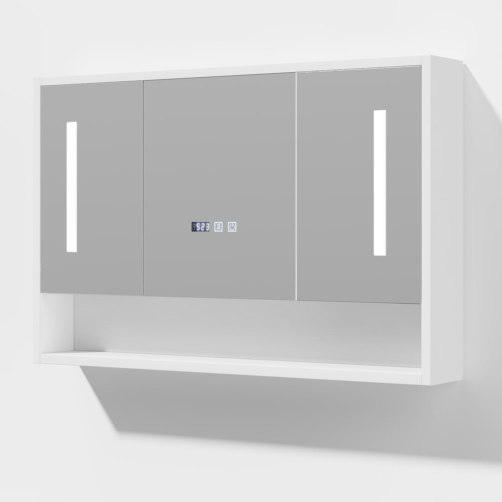 39" White LED Medicine Cabinet with Adjustable Lighting, Demister & Digital Clock window image