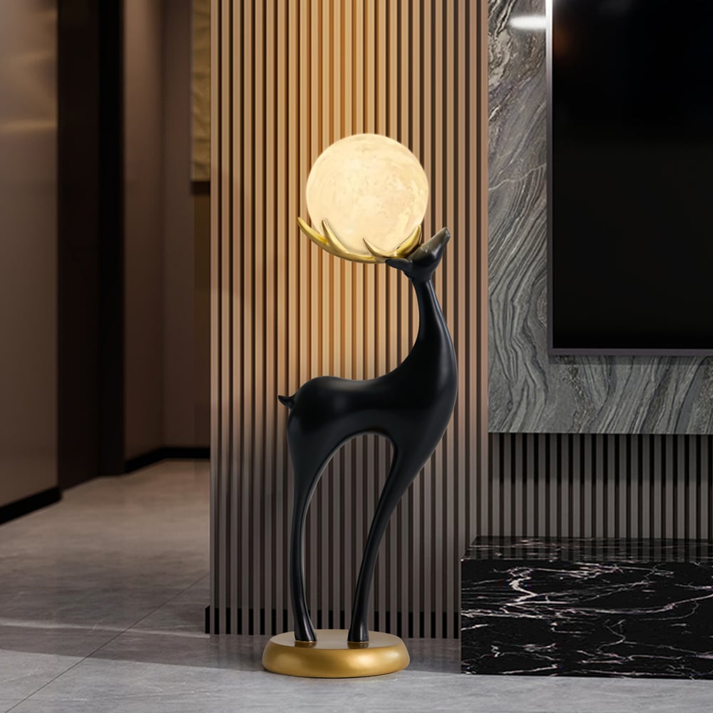 Modern Resin Deer Floor Lamp with Remote Control – 30" Tall with Light-Up Ball