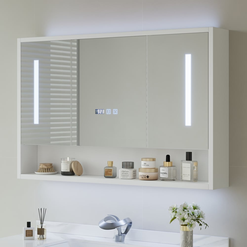 39" White LED Medicine Cabinet with Adjustable Lighting, Demister & Digital Clock window image