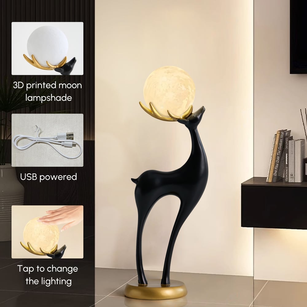 Modern Resin Deer Floor Lamp with Remote Control – 30" Tall with Light-Up Ball