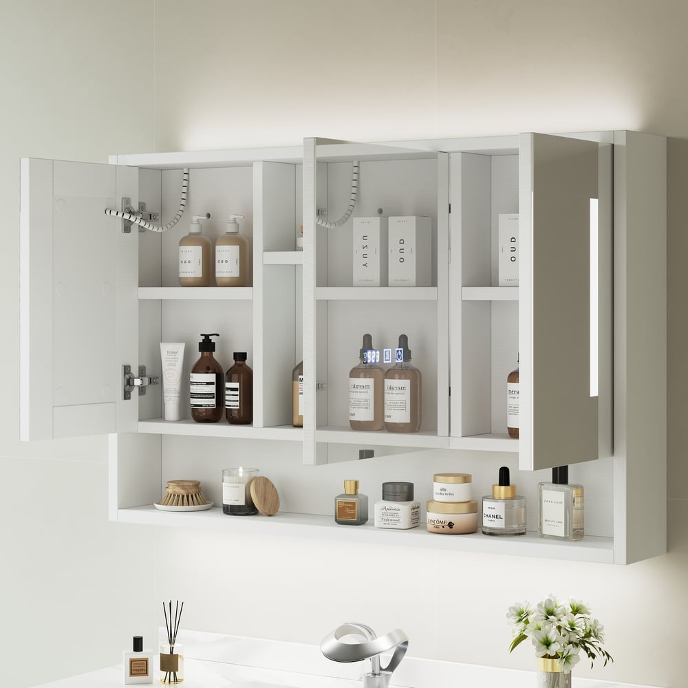 39" White LED Medicine Cabinet with Adjustable Lighting, Demister & Digital Clock window image