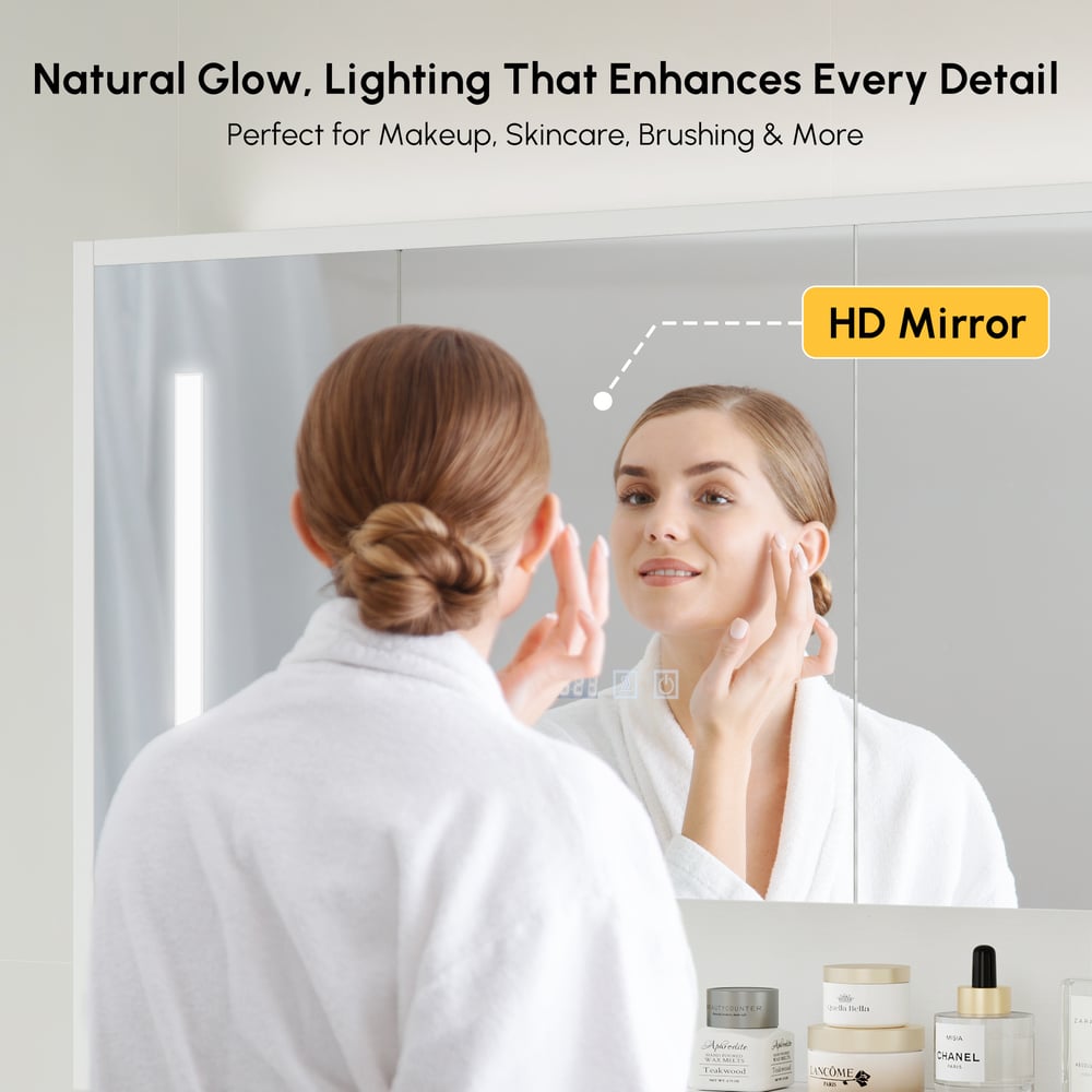 39" White LED Medicine Cabinet with Adjustable Lighting, Demister & Digital Clock highlight image
