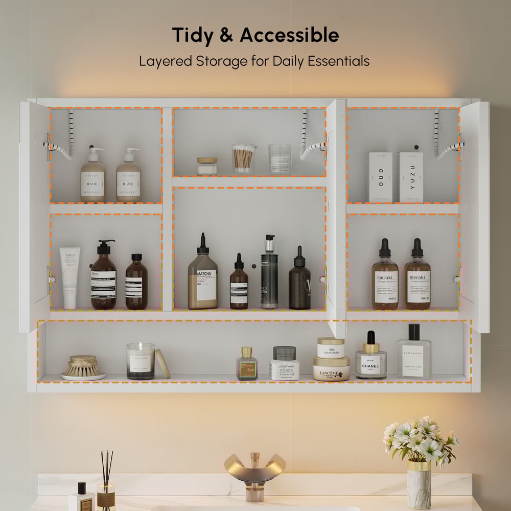 39" White LED Medicine Cabinet with Adjustable Lighting, Demister & Digital Clock highlight image
