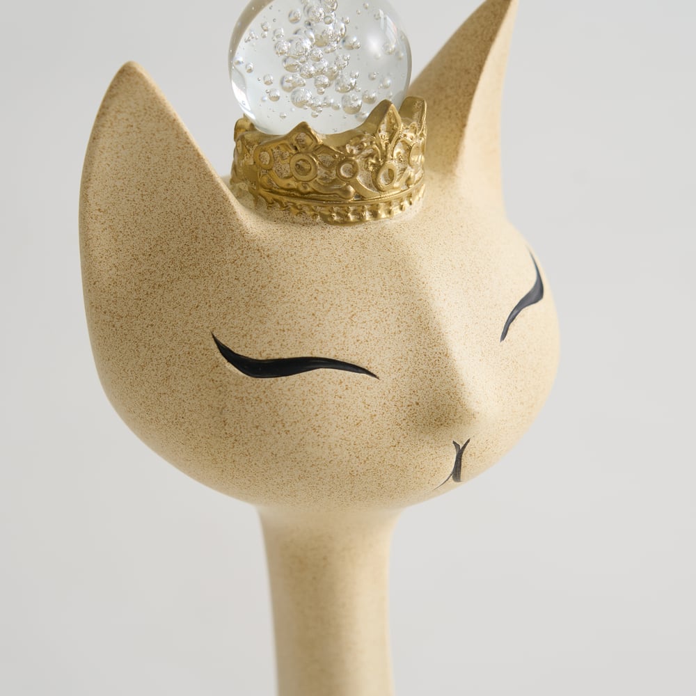 Beige Resin Cat Figurine Set – 31.5" & 24" with Crystal Crowns