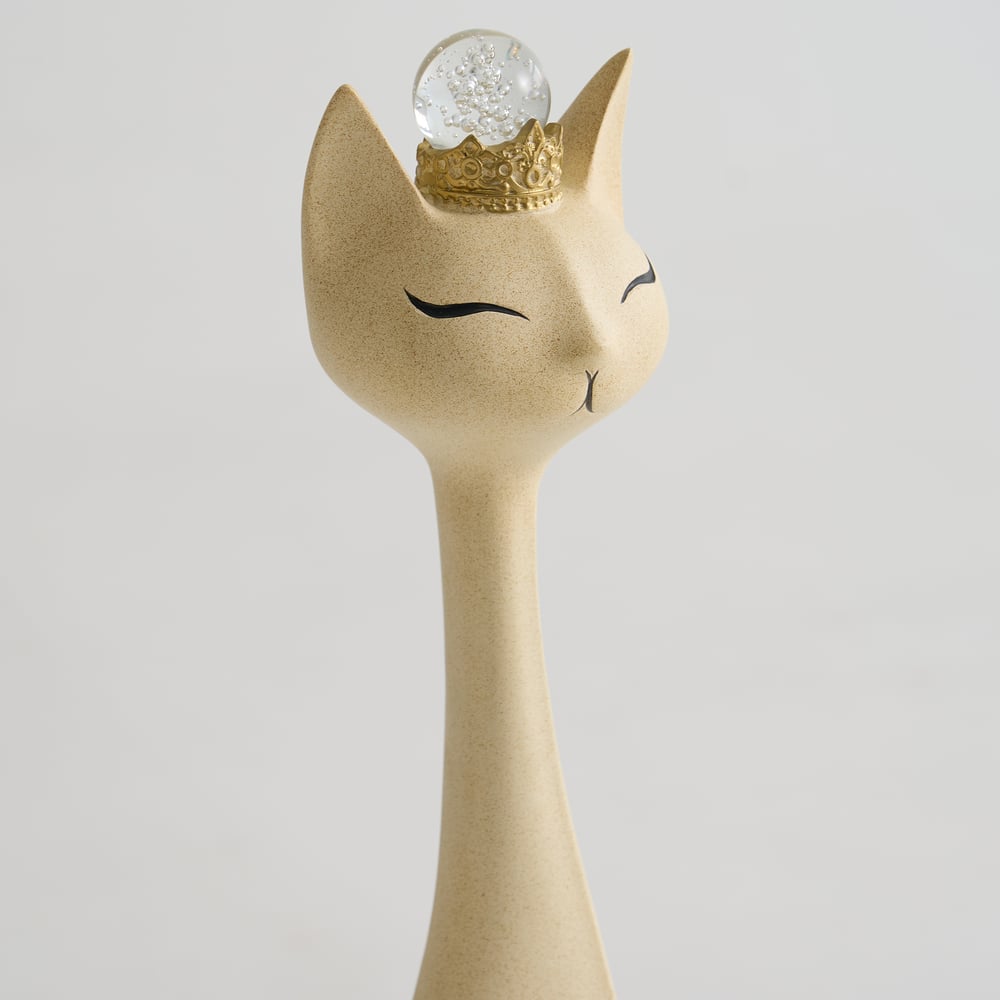 Beige Resin Cat Figurine Set – 31.5" & 24" with Crystal Crowns