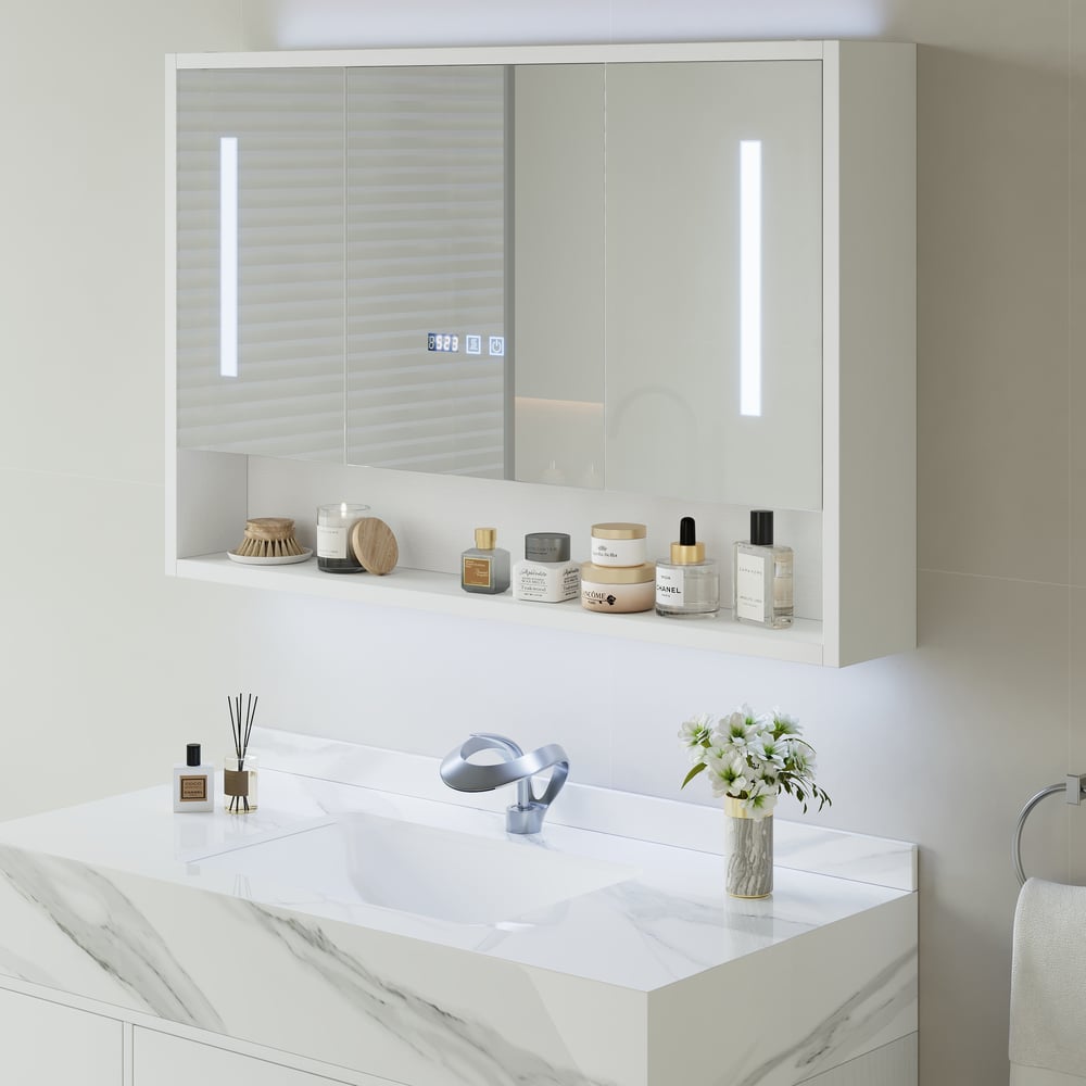 39" White LED Medicine Cabinet with Adjustable Lighting, Demister & Digital Clock window image