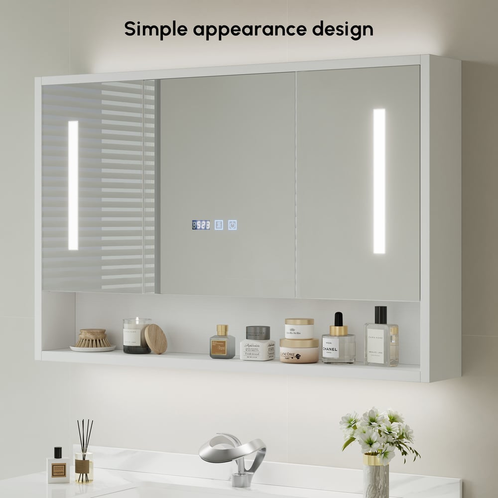 39" White LED Medicine Cabinet with Adjustable Lighting, Demister & Digital Clock highlight image