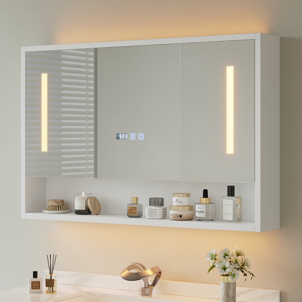 39" White LED Medicine Cabinet with Adjustable Lighting, Demister & Digital Clock window image