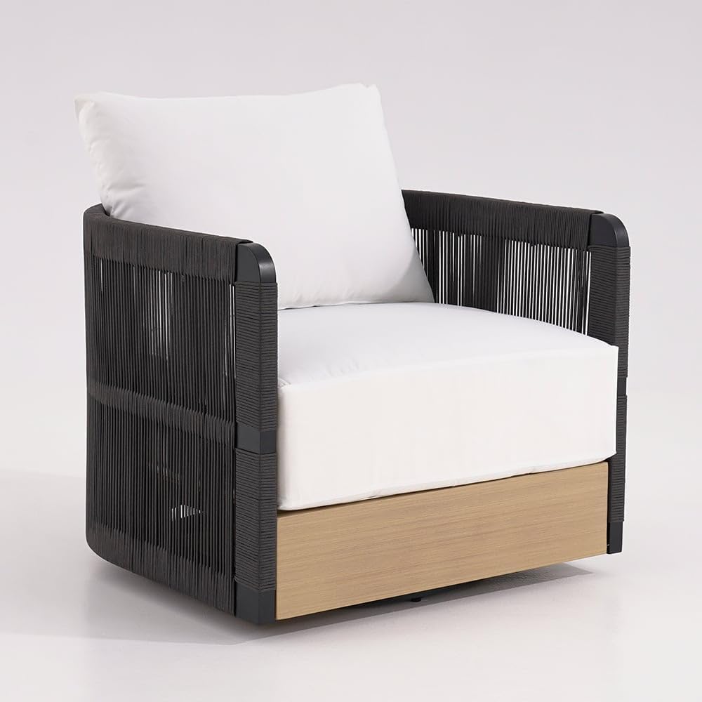 Outdoor Black&Gray Handwoven Rope Swivel Chair