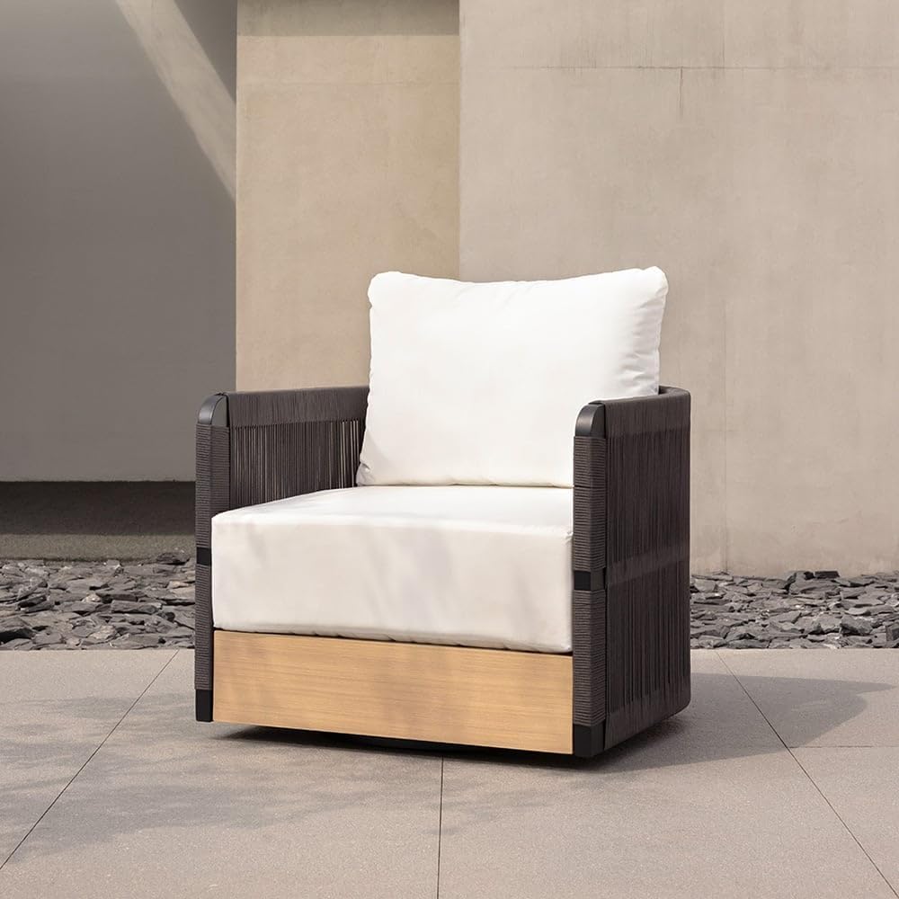 Outdoor Black&Gray Handwoven Rope Swivel Chair