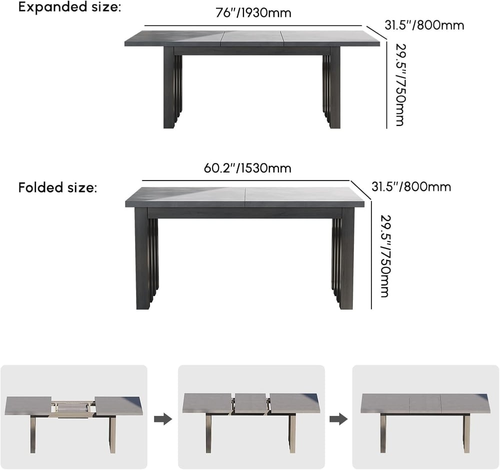 7 Pieces Gray Aluminum Outdoor Patio Dining Set with Extendable Table and Woven Armchair