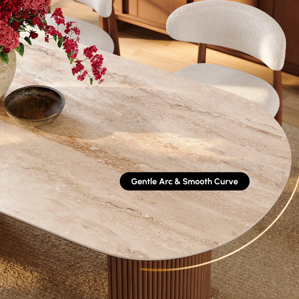 Dining Set 180 cm Faux Travertine Oval Dining Table with 6 Chairs window image
