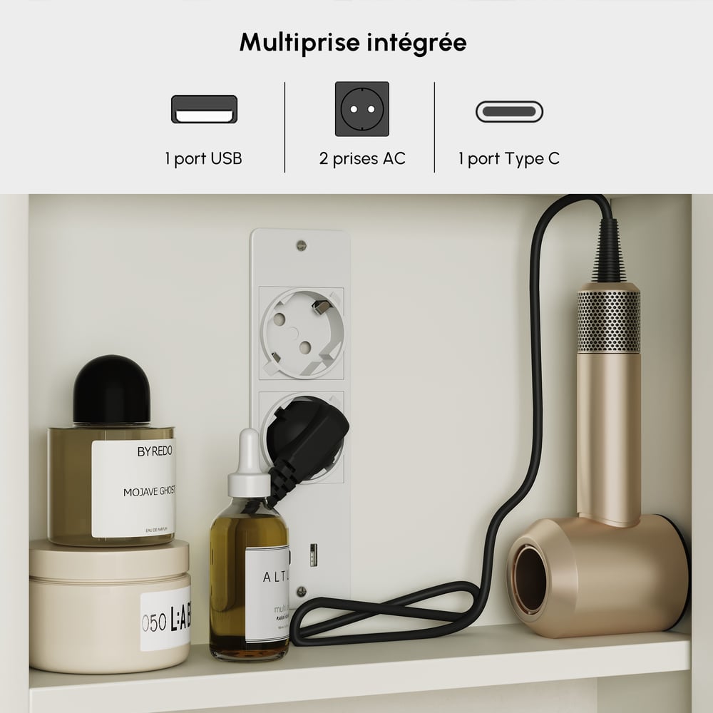 Armoire miroir salle de bain LED 120 cm avec éclairage et rangements intégrés image de fenêtre