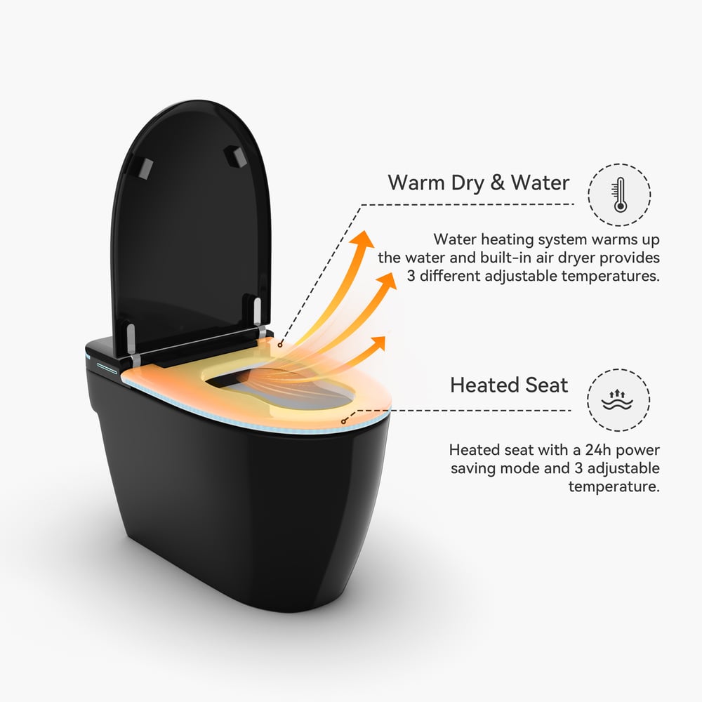 Hynova AX7 Automatic Smart Bidet Toilet Black with built-in water tank|  Night Light window image
