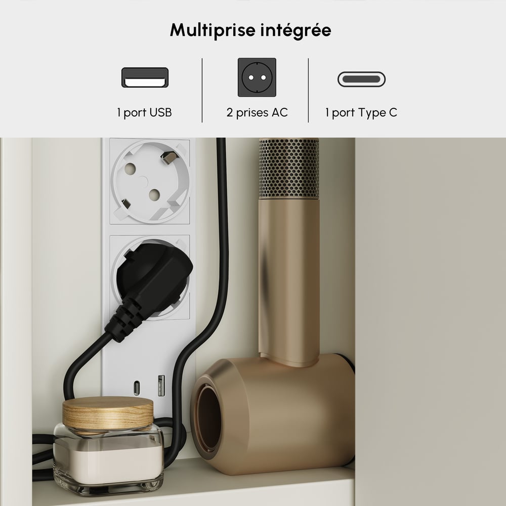 Armoire miroir salle de bain LED 80 cm avec prises, ports & éclairage antibuée image de fenêtre