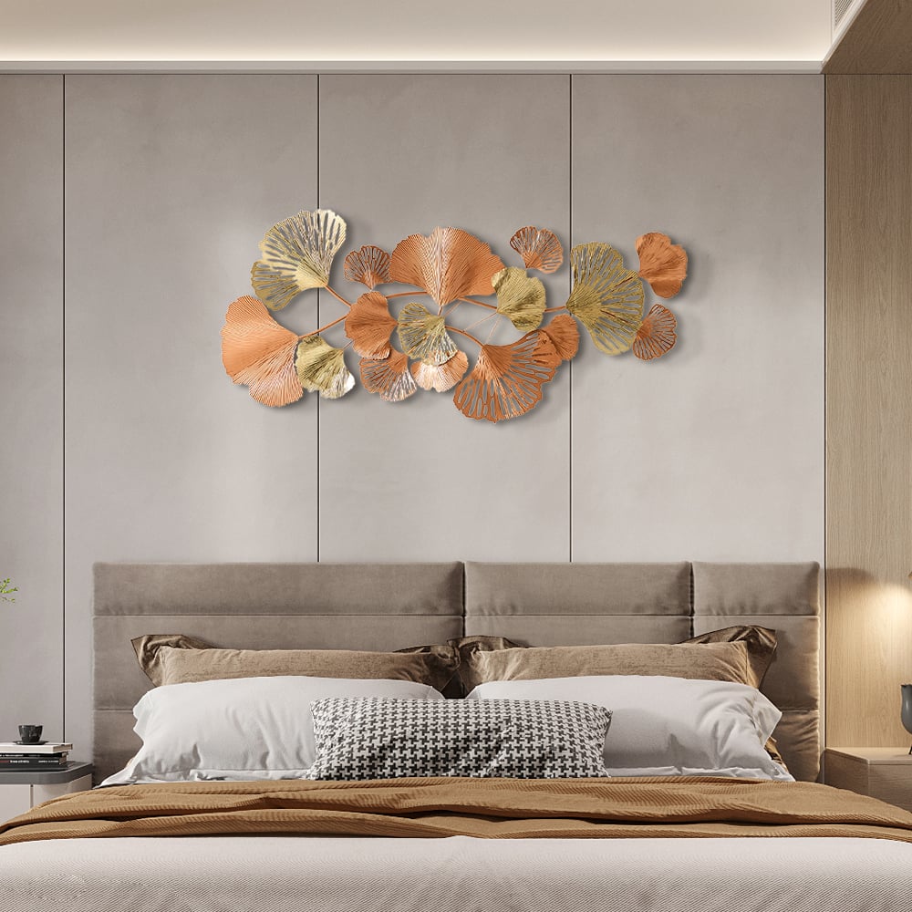 1370mm Farmhouse Gold Ginkgo Leaves Wall Decor For Living Room Bedroom Metal Wall Art