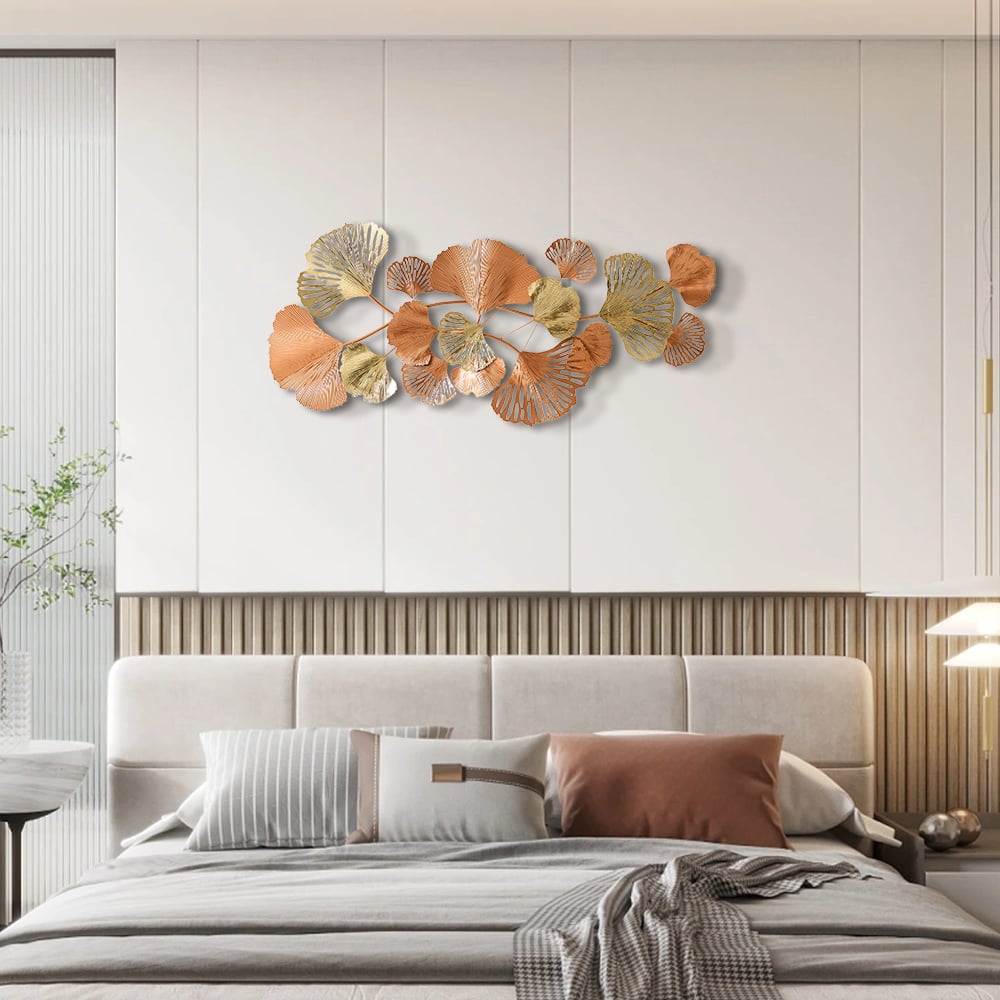 1370mm Farmhouse Gold Ginkgo Leaves Wall Decor For Living Room Bedroom Metal Wall Art