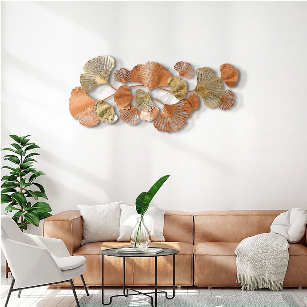 1370mm Farmhouse Gold Ginkgo Leaves Wall Decor For Living Room Bedroom Metal Wall Art