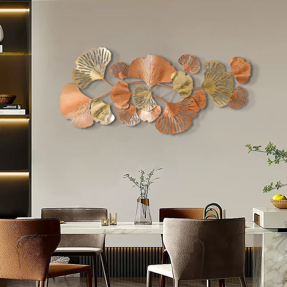 1370mm Farmhouse Gold Ginkgo Leaves Wall Decor For Living Room Bedroom Metal Wall Art