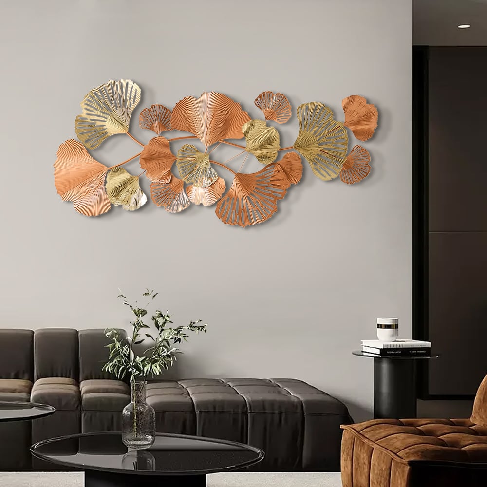 1370mm Farmhouse Gold Ginkgo Leaves Wall Decor For Living Room Bedroom Metal Wall Art