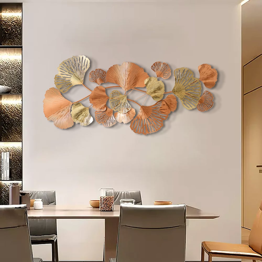 1370mm Farmhouse Gold Ginkgo Leaves Wall Decor For Living Room Bedroom Metal Wall Art