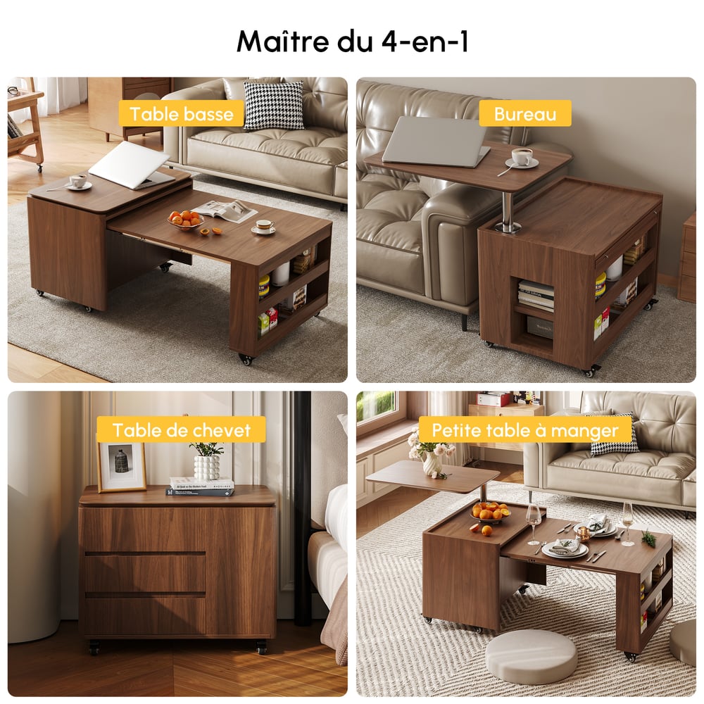 Table basse relevable et extensible avec rangements intégrés - 125 cm image de fenêtre