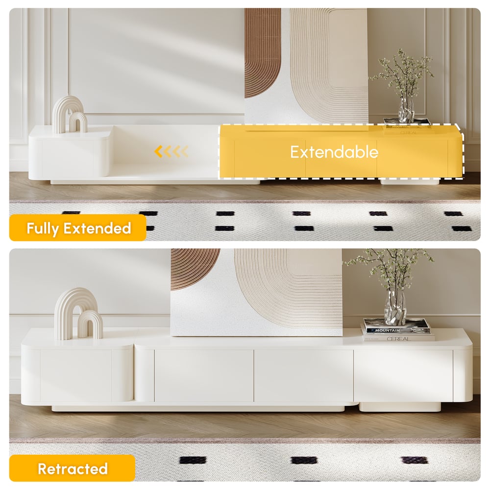 Modern 198 cm - 274 cm Extendable Off White TV unit with 4 Drawers window image