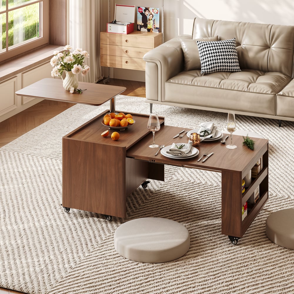 Table basse relevable et extensible avec rangements intégrés - 125 cm image de fenêtre