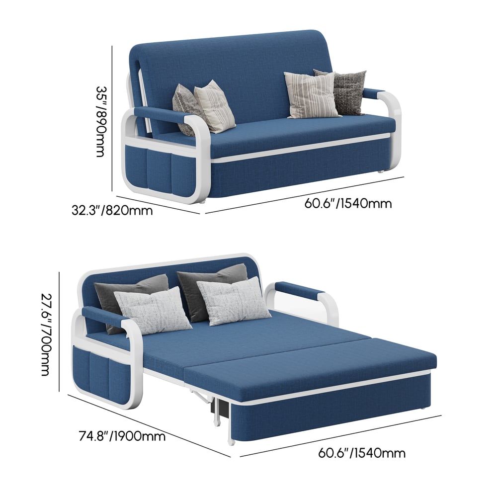 62" Linen Convertible Sleeper Sofa 2-Seater weights dimensions image