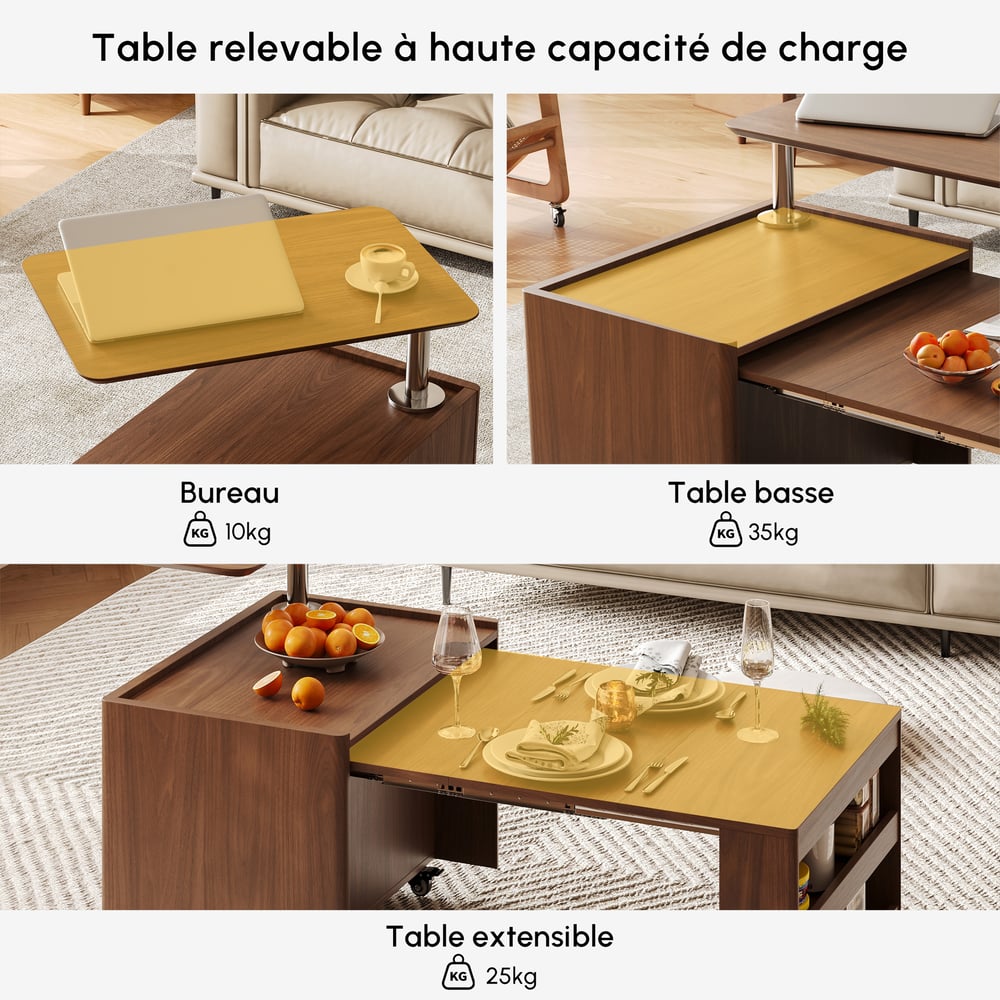 Table basse relevable et extensible avec rangements intégrés - 125 cm image de fenêtre