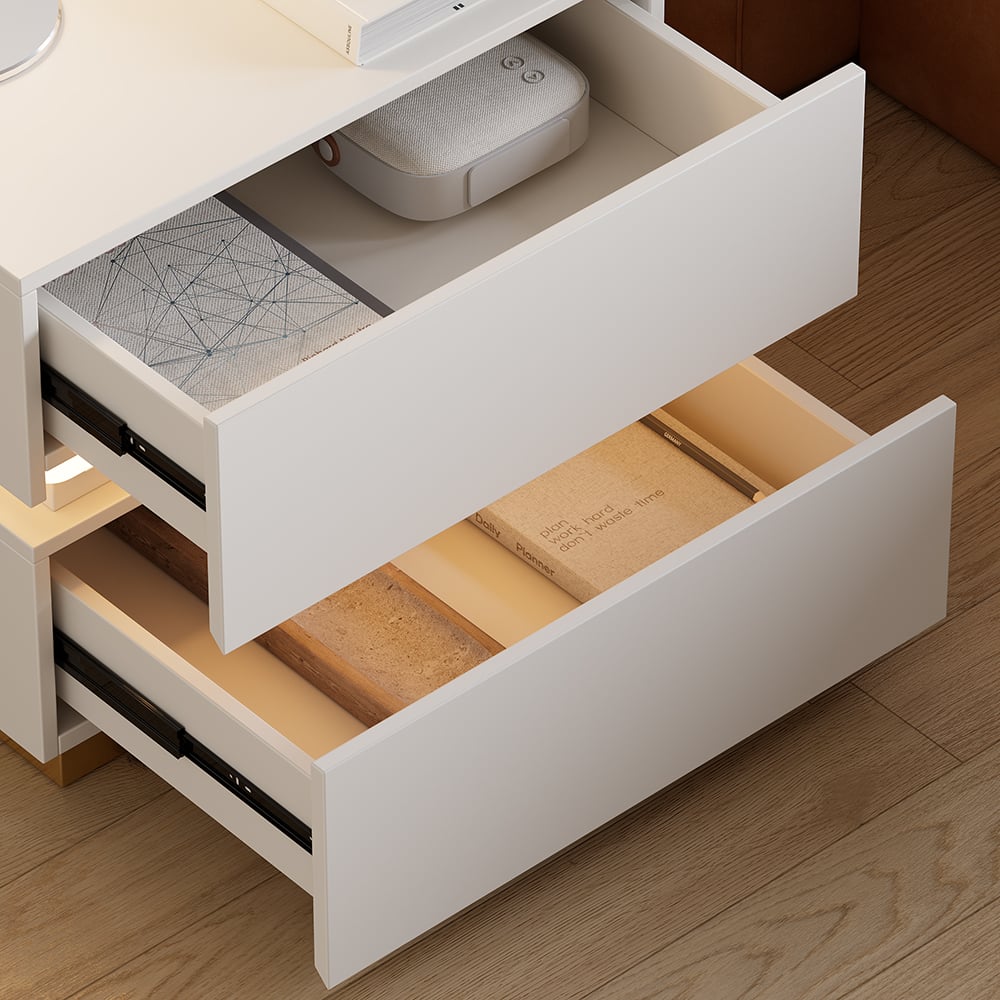 Smart white LED bedside table with wireless charging station and light window image