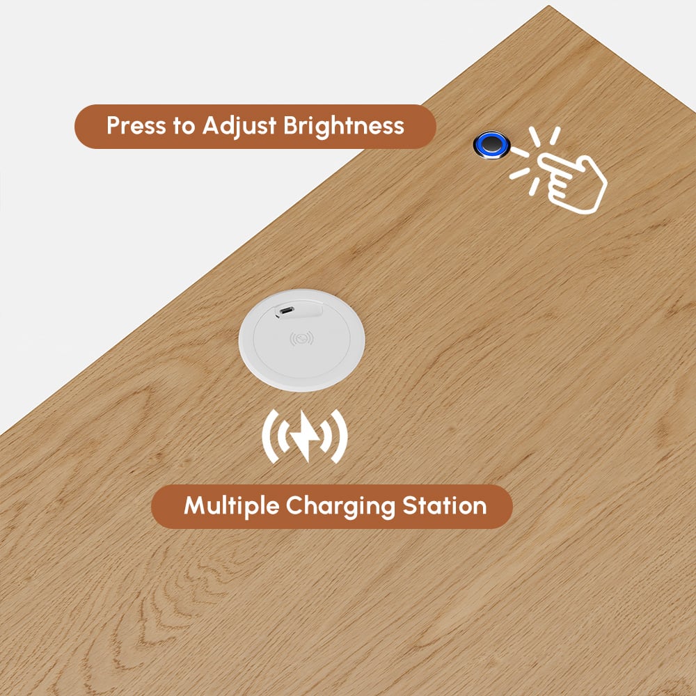 Table de chevet intelligente à 2 tiroirs Lumio à LED naturelle avec éclairage, lot de 2 image de fenêtre