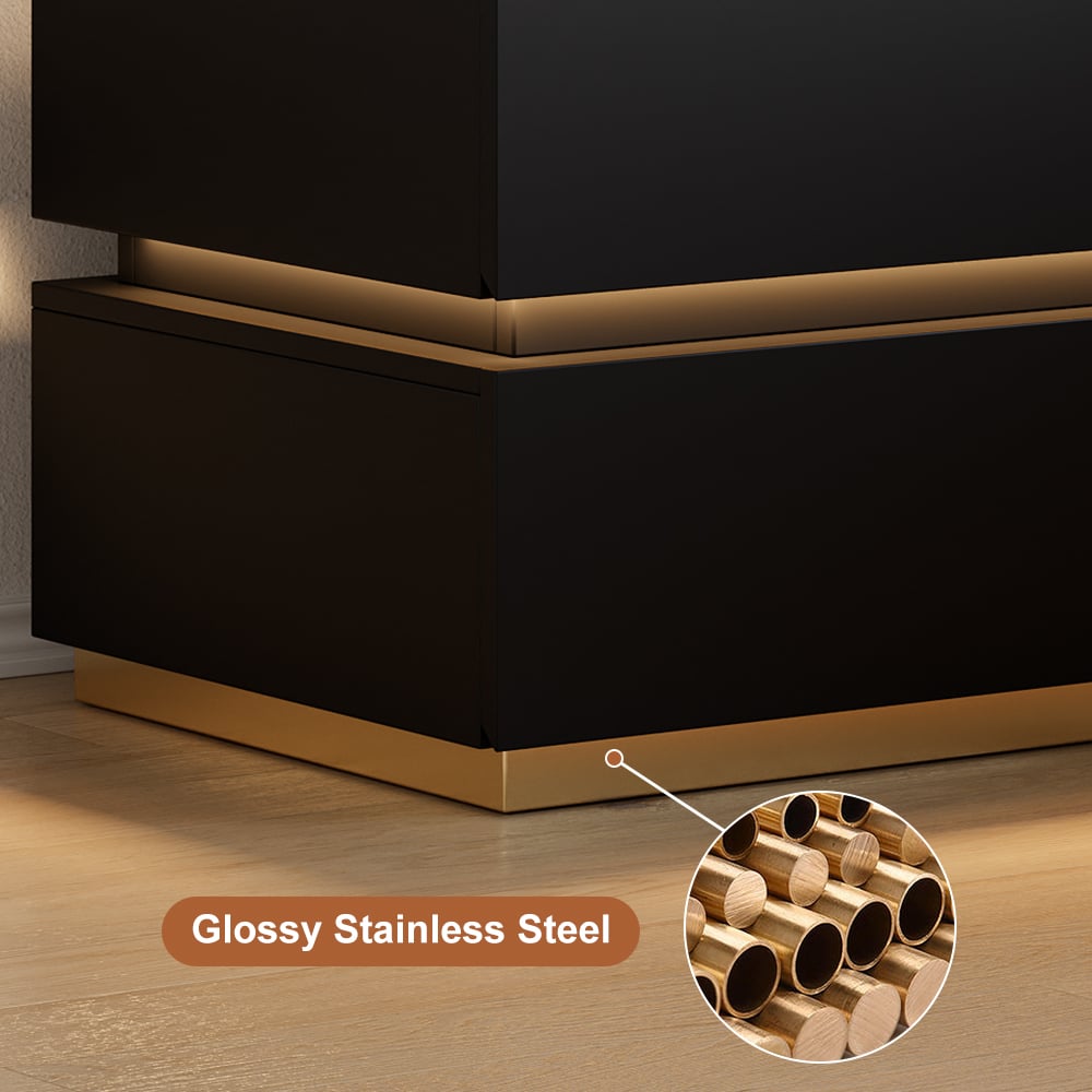 Mesa de cabeceira LED preta inteligente com estação de carregamento sem fio e luz Imagem da janela