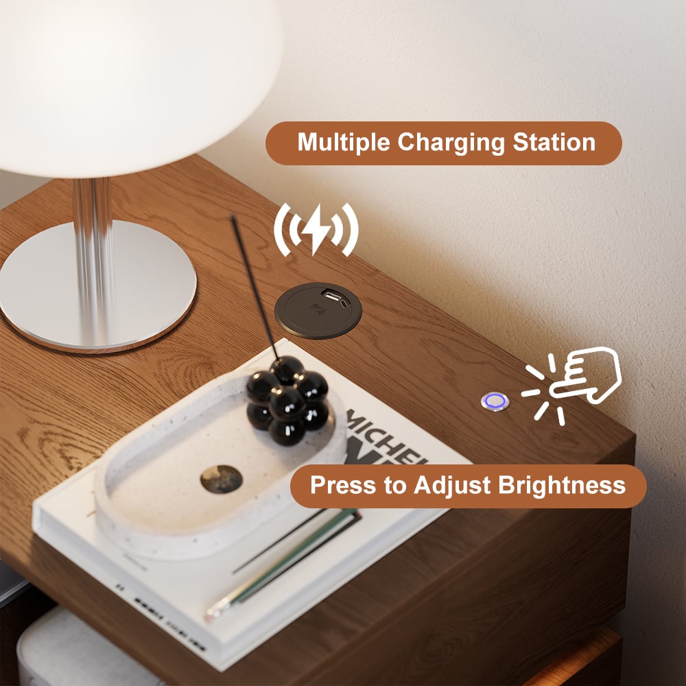 Lumio 3-Drawer LED Smart Walnut Nightstand with Light window image