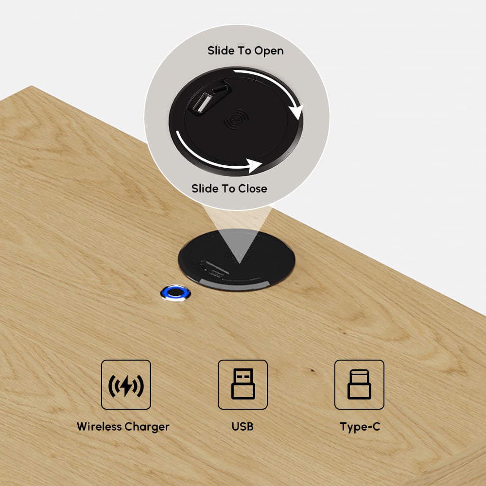 Lumio floating LED bedside table with 2 drawers, charging station and light - natural window image