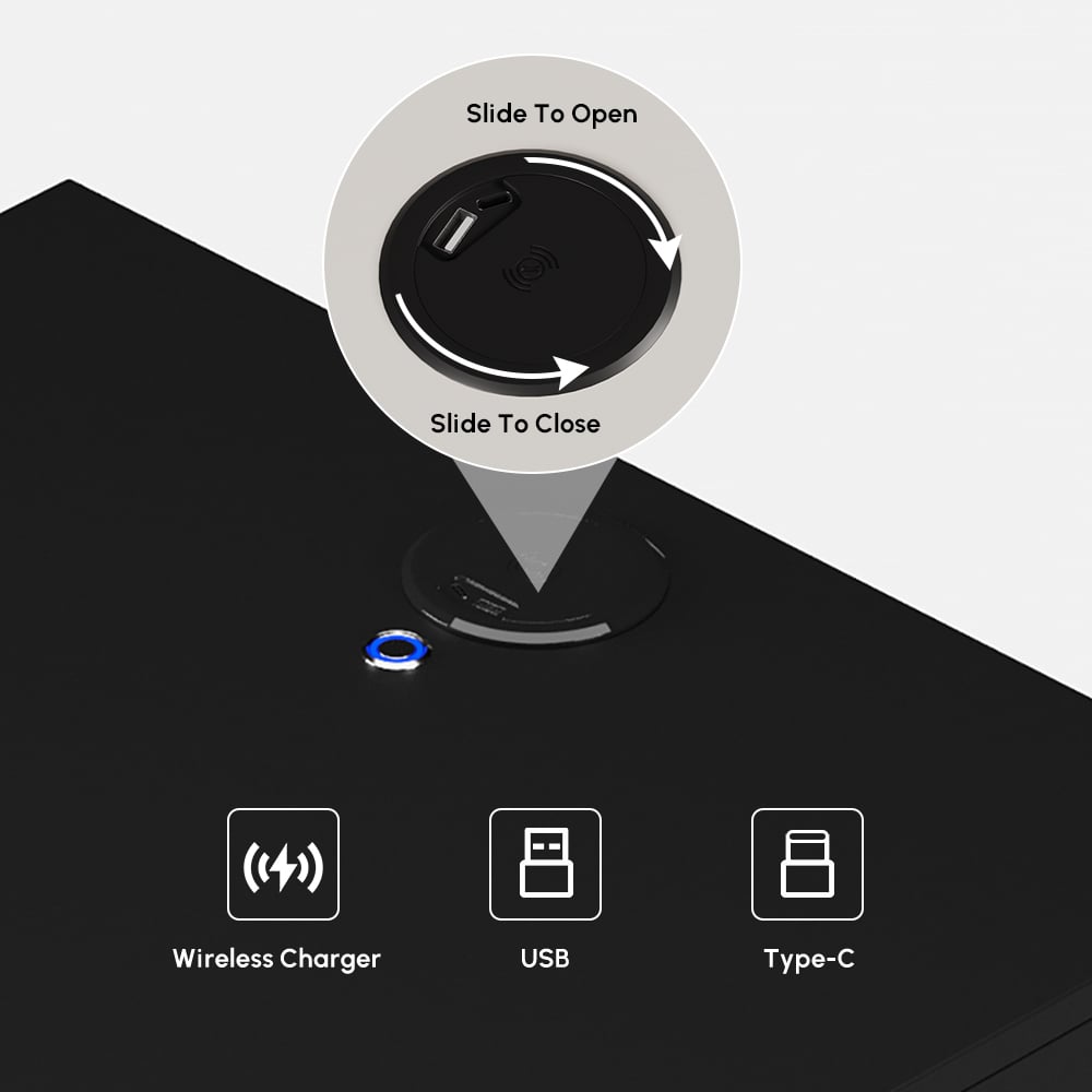 Lumio floating LED bedside table with 2 drawers, charging station and light - black window image