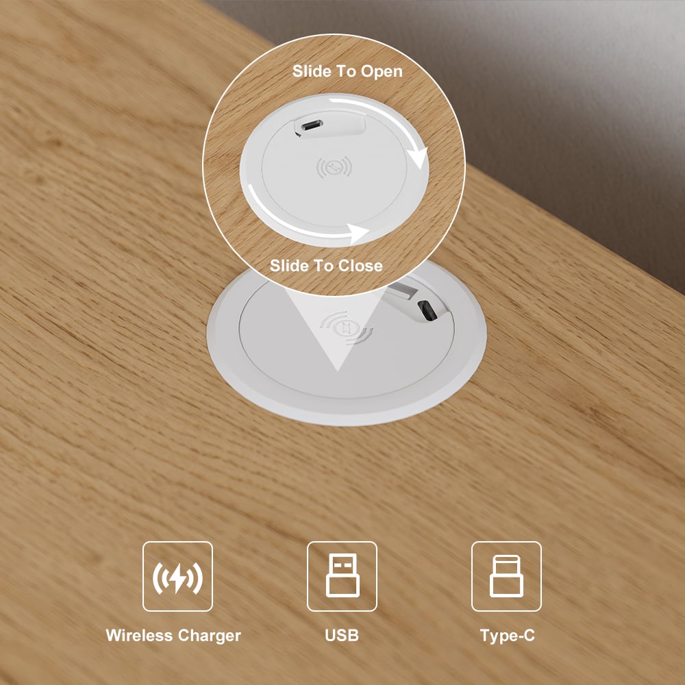 Table de chevet intelligente à 2 tiroirs Lumio à LED naturelle avec éclairage, lot de 2 image de fenêtre