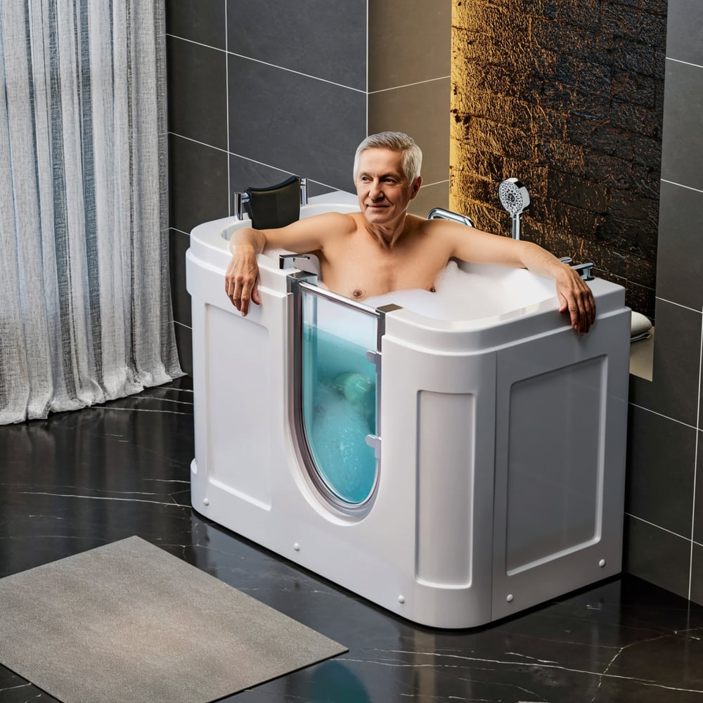 Walk In Tub Built-in Seat Tub Air Jets & Whirlpool Massage Jets with Thermostat Control window image