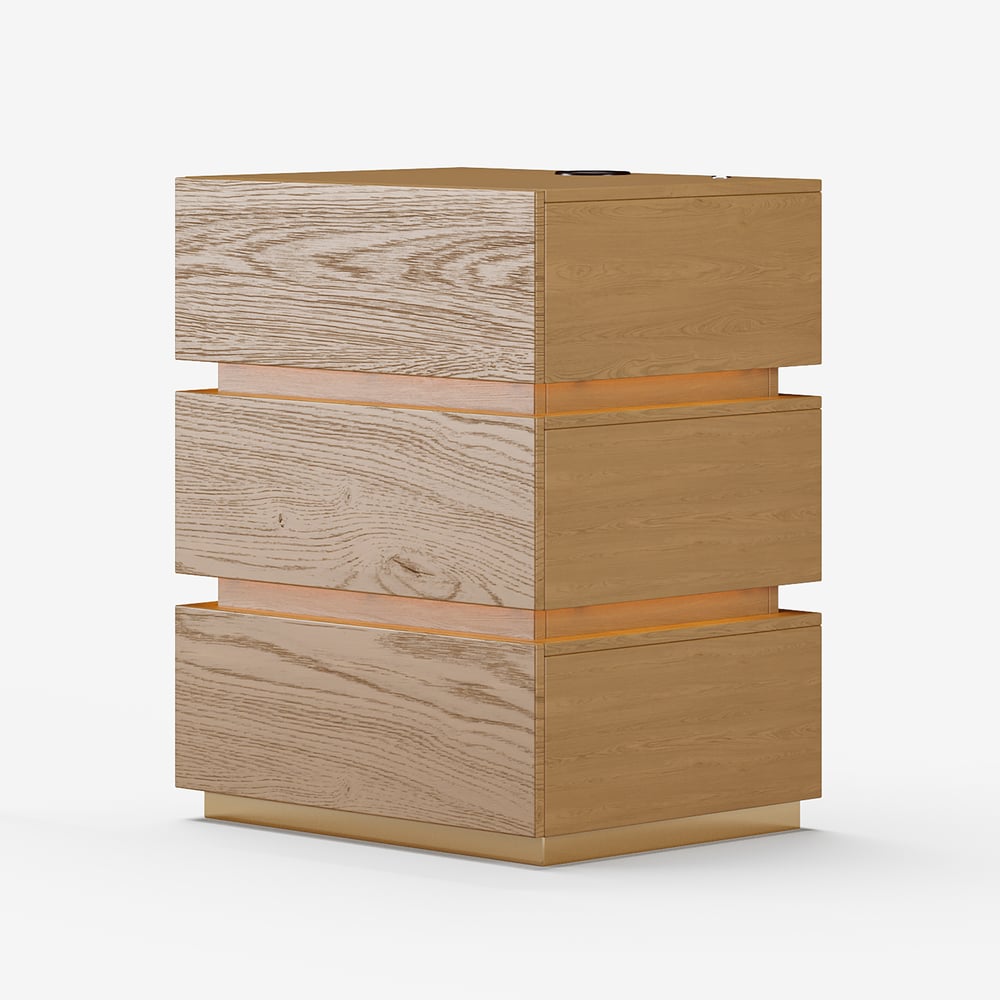 Lumio Smart LED Bedside Table with 3 Drawers, Charging Station and Light - Natural