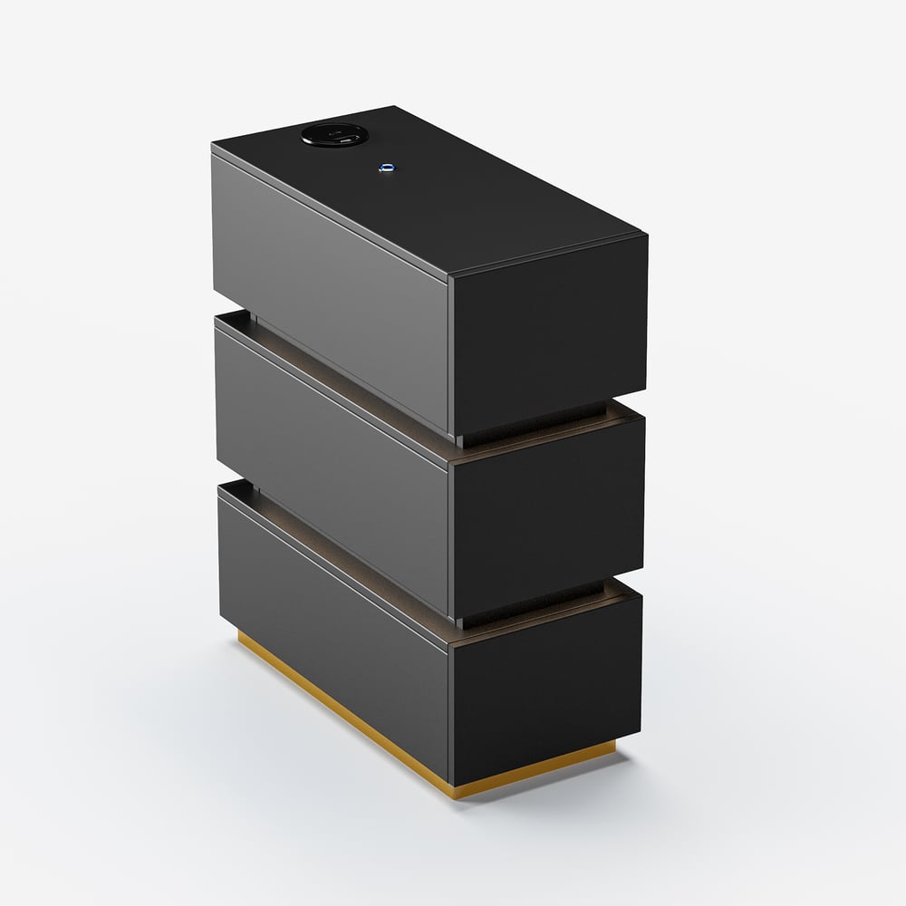 Table de chevet LED Lumio Narrow avec 3 tiroirs, station de charge et lampe, noire image de fenêtre