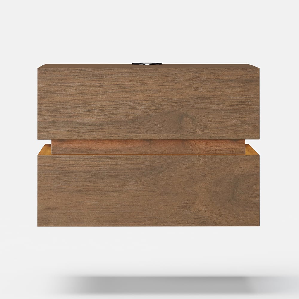 Table de chevet LED flottante Lumio avec 2 tiroirs, station de recharge et lampe - noyer image de fenêtre