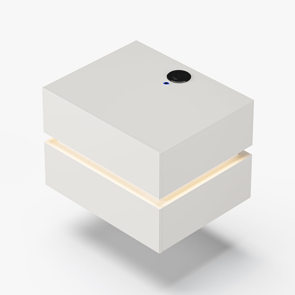 Mesa de cabeceira LED flutuante Lumio com 2 gavetas, estação de carregamento e luz - branca Imagem da janela