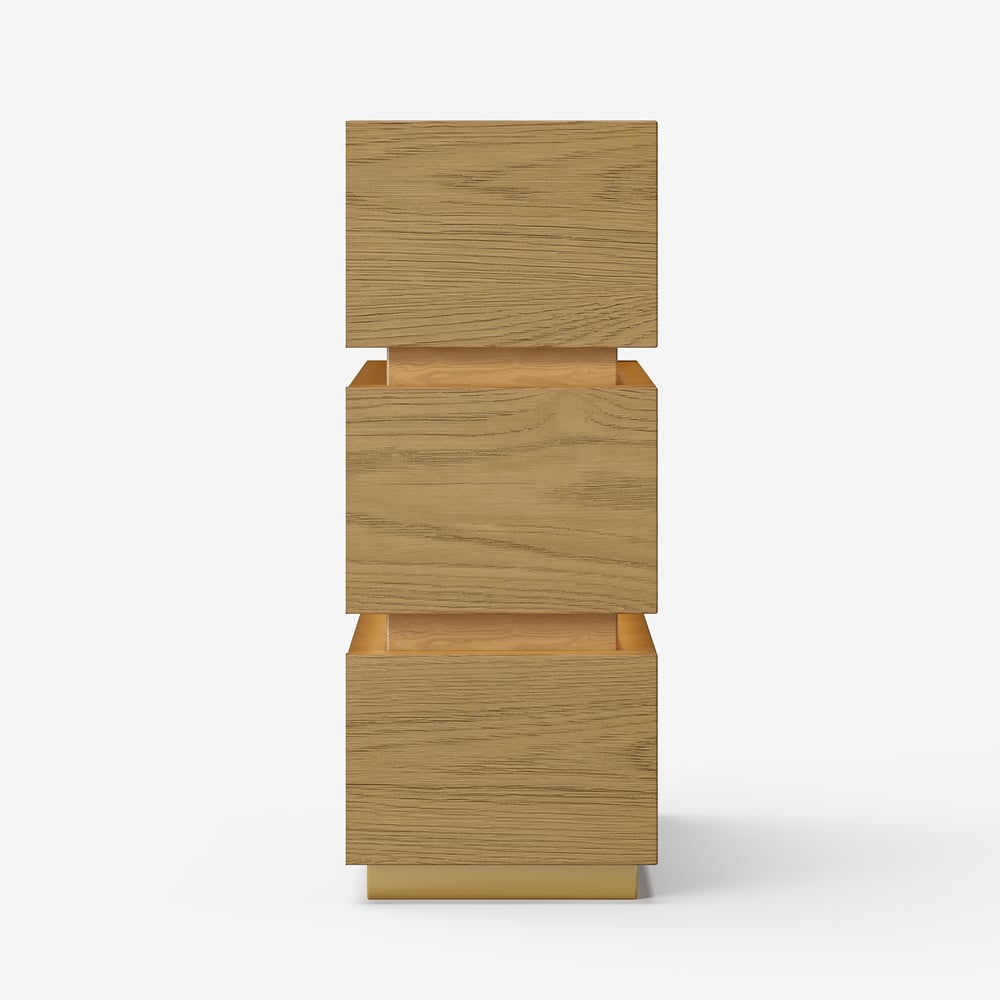 Table de chevet LED étroite Lumio avec 3 tiroirs, station de recharge et lampe - naturelle image de fenêtre