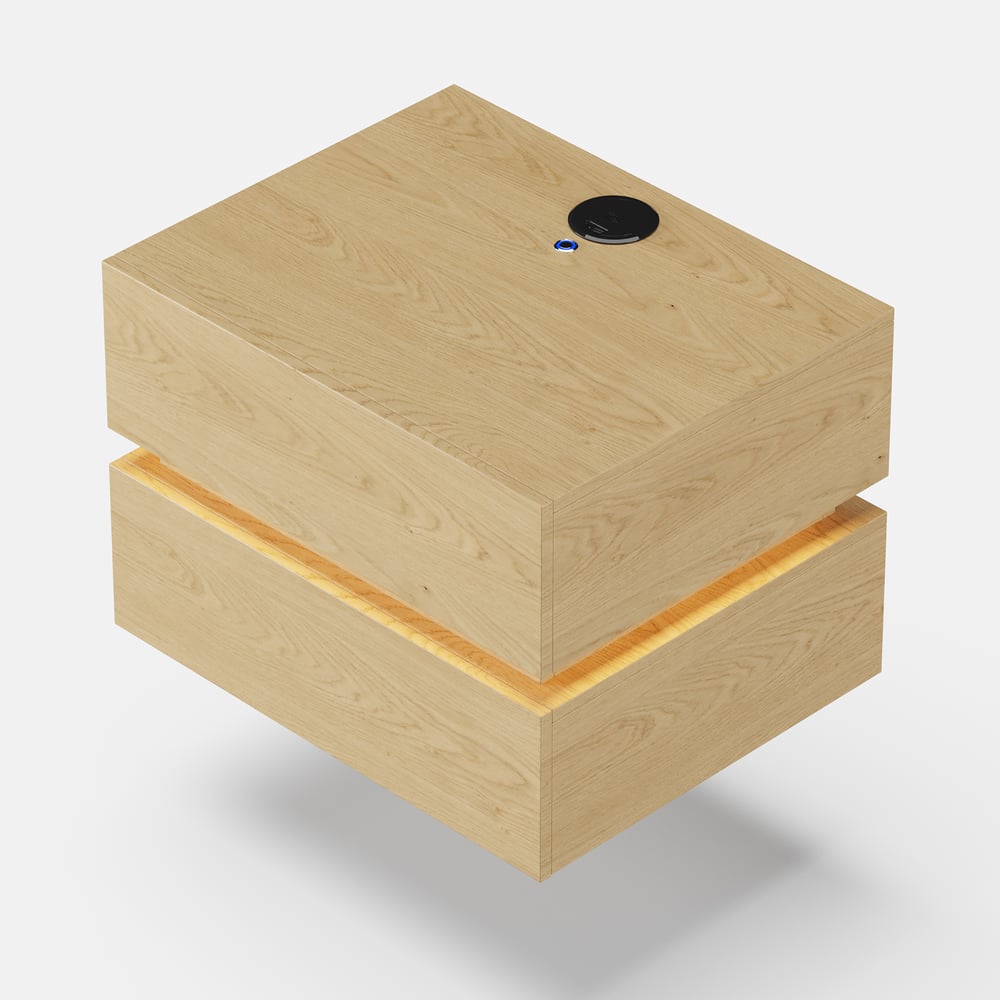Lumio floating LED bedside table with 2 drawers, charging station and light - natural window image