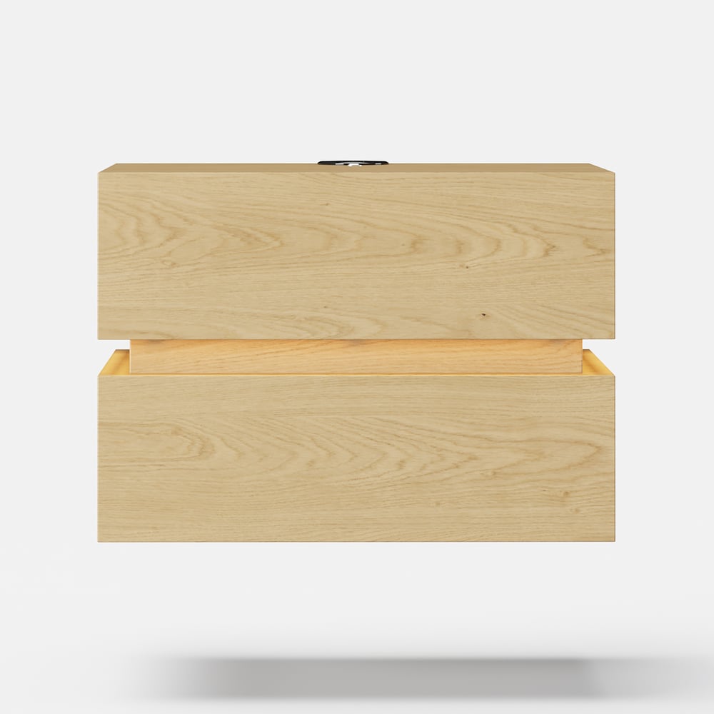 Lumio floating LED bedside table with 2 drawers, charging station and light - natural window image