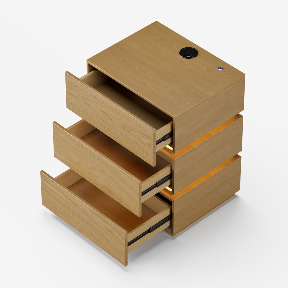 Lumio Smart LED Bedside Table with 3 Drawers, Charging Station and Light - Natural