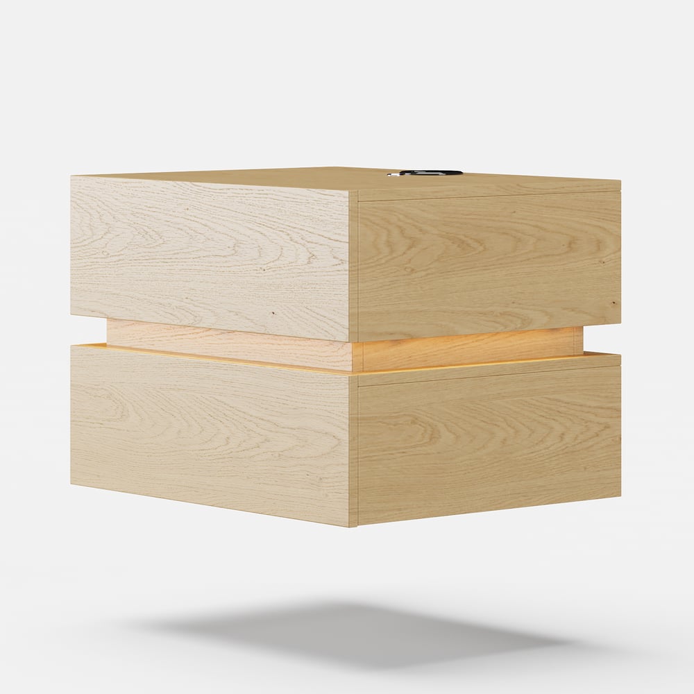 Lumio floating LED bedside table with 2 drawers, charging station and light - natural window image